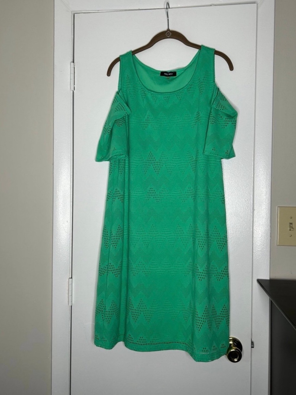Nine West Green Cold Shoulder Eyelet Knee Length Dress Womens Size 12